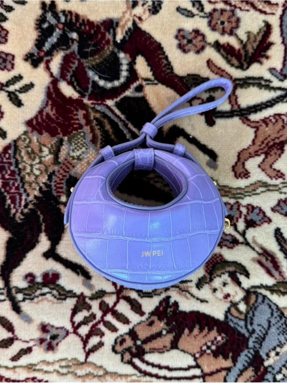 New JW PEI Purple Rantan Super Mini Crocodile Pattern Vegan Leather Handbag